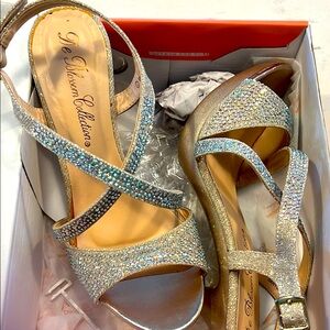 De Blossom Collection Gold and Silver Heels with Sparkling Straps